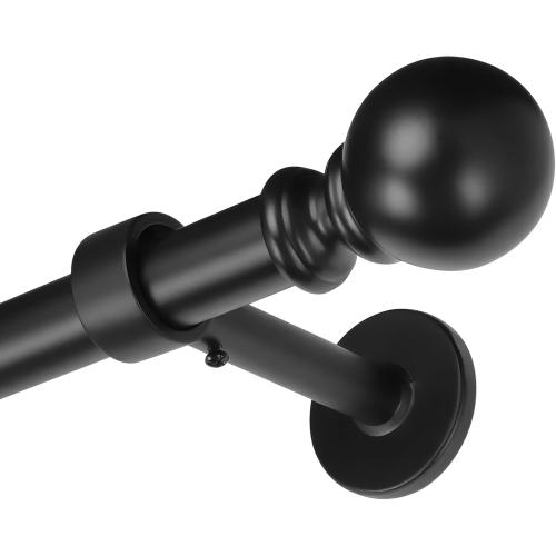 Short Curtain Rod 16-28 Inch Adjustable, 1 Inch Diameter Small Window Drapery Rod - Hidden Screw Brackets, for Bathroom Kitchen, Heavy Duty Metal, Black Round Finials
