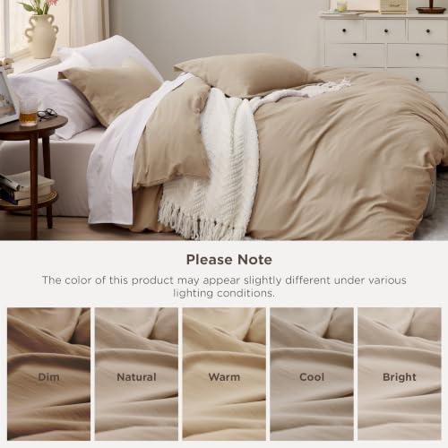 Bedsure Prewashed Duvet Cover Queen, Cotton-Like Bedding Set, Light Brown