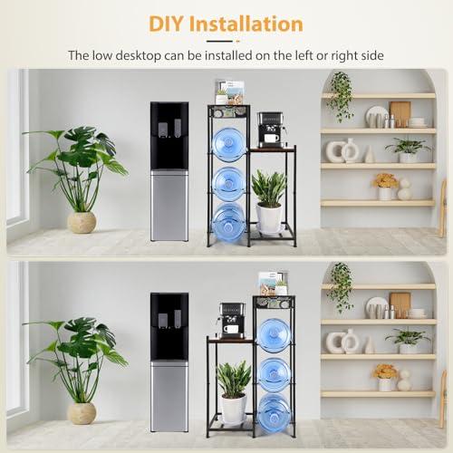 CAROD 5 Gallon Water Jug Holder, Water Storage Rack Water Dispenser Stand With Wood Tabletop Shelf, 5 Gal Water Bottle Holder Water Cooler Jug Rack with 2 Wood Storage Shelves