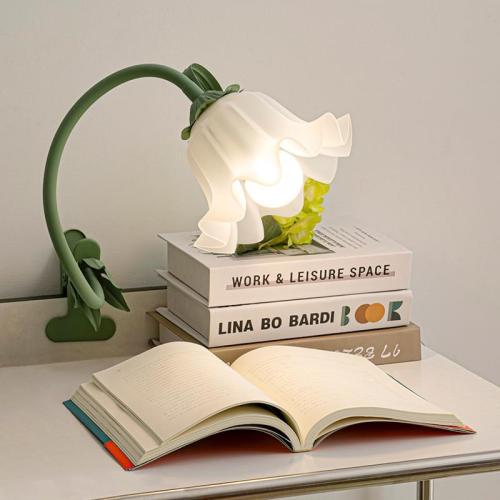 Flower Clip Table lamp, Country Style Study Desk lamp, Bedroom Bedside Clip Table lamp, Pink*** Flower-Decorated Night Light