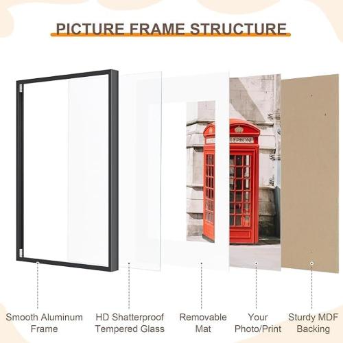 Acovy 18x22 Picture Frame, Aluminum Photo Frame Matted to 15x20, 18 x 22 Poster Frame with High Definition Tempered Glass, Metal Frame for Wall, Wall Hook Included