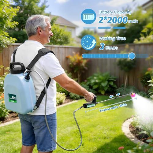 SideKing 2.6 Gallon Battery Powered Backpack Sprayer, Electric Weed Sprayer with 3 Adjustable Pressures, Battery Indicator, 5 Nozzles & 40 Telescopic Wand, Rechargeable Garden Sprayer for Lawn & Yard
