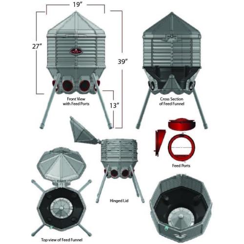 CoopWorx Poultry Feeder - 80 lb Capacity - Adjustable Height - UV Stable - Weather Resistant - 8 Feed Ports - Silo Shaped Design - Rust-Proof - Intended for Chickens/Ducks/Turkeys - Made in USA