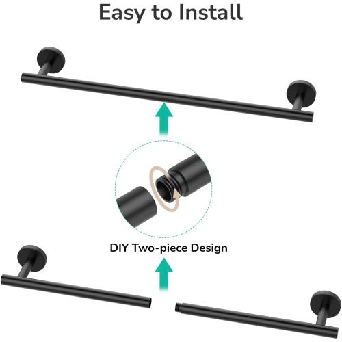 USHOWER Matte Black Towel Bar, 22-Inch Towel Racks for Bathroom
