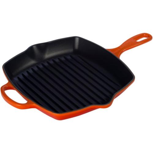 Le Creuset Enameled Cast Iron Signature Square Skillet Grill, 10.25, Flame