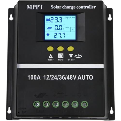 100A MPPT Solar Charge Controller 12V 24V 36V 48V LCD Display Battery Intelligent Regulator Max 100V Input Dual USB for Lead-Acid/Lithium (100A)