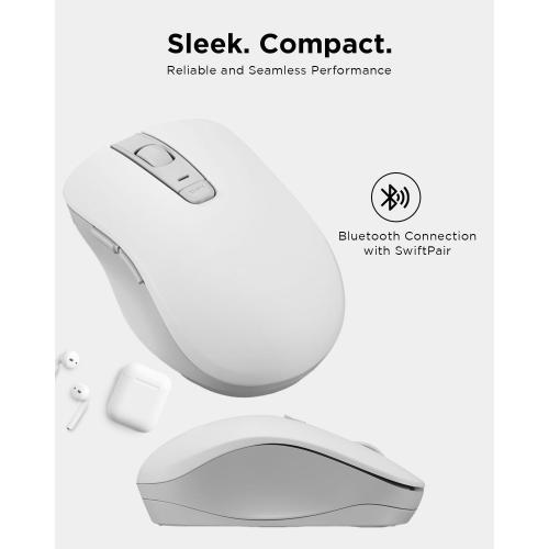 White and Grey Lenovo Bluetooth Silent Mouse (WL300) - 5 Button Computer Mouse with Silent Left & Right Click – Sculpted Grip, Microsoft Swift Pair, Up to 1600 DPI (White)