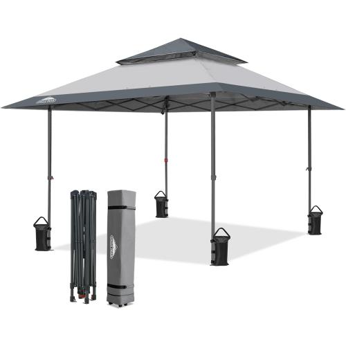 ‼️could have missing items and stains‼️EAGLE PEAK 13x13 Pop Up Canopy Tent, Auto Extended Eaves, Light Gray | Easy Setup, Heavy Duty Outdoor Canopy Tent, Pop Up Gazebo for Backyard, Patio, Camping & Parties, Wheeled Carry Bag, UPF 50