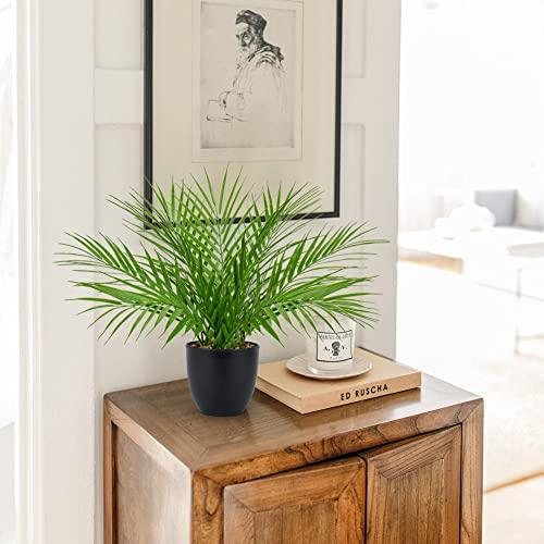Briful Fake Plant 15’’ Artificial Palm Plant in Matte Black Pot Realistic Faux Tropical Palm Tree Houseplant for Home Indoor Living Room Tabletop Bedroom Decorations