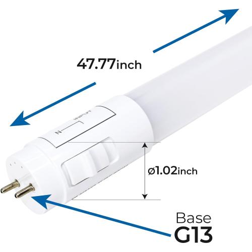 4Ft White 4 Pack 3CCT 4FT LED T8 Type B Light Tube 18W 2200 Lumens, 2700K/4000K/5000K Selectable, Ballast Bypass, Double Ended Connection, Frosted Cover