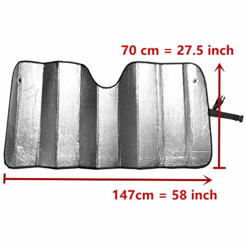 GWUSKDT Car Windshield Sunshade-Thicken 5-Layer Bubble Block Heat and Sun UV Rays,Front Windshield Sun Shade- Keeps Your Vehicle Cool - 58 x 27.5 Inch (Sliver)