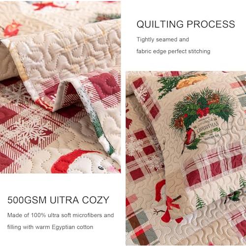 5-Piece Christmas Daybed Cover Set Twin Cozy Xmas Snowflake Reindeer Daybed Bedding Sets New Year Day Bed Comforter Bedspread, Santa Day Bed Cover with 4 Pillow Shams,39x75(Beige Red)