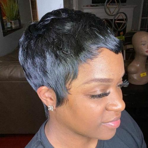 Short Pixie Cut Wig for Women 150% Density Virgin Human Hair Full Machine Made Short Layered Wigs with Bangs for Daily Wear Pixie Cut Straight Style Perfect for Summer 1B Color