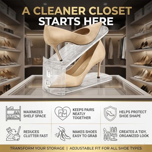 14 Pack Shoe Slot Organizer Space Saver, Adjustable 3-Height Levels Shoe Stacker for Closet Storage, Double-Layer Shoe Slots Rack Holder for Sneakers, Heels & Flats