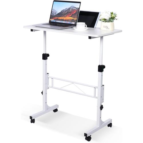 KLSMYHOKI Standing Desk Adjustable Height, Mobile Stand Up Desk with Wheels Small Computer Desk Rolling Desk, Portable Laptop Desk White Standing Table Home Office Desks 16x31.5 Height 27-43.5