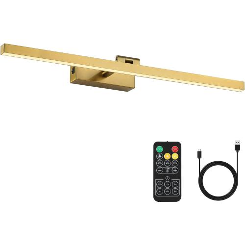 Joosenhouse Battery Operated Picture Light, Wireless Gallery Light with Remote Control and Dimmable Timer Off Function, Rechargeable Painting Art Light, 23.23 Inch Brass Wall Sconce