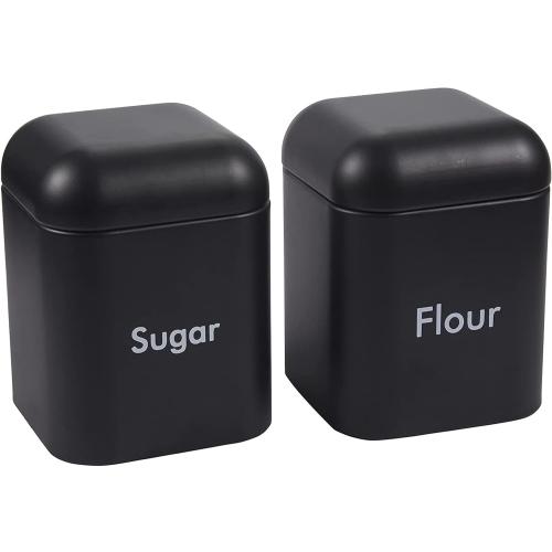 Juvale Flour & Sugar Storage Containers - Set of 2 40 oz (4.5 x 6 in) Black Iron - Airtight Silicone Gasket Seal - Flour Canister & Sugar Container