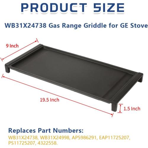 [Upgraded] WB31X24738 Gas Range Griddle, Griddle Plate Replacement Part fit for GE Stove, Cast Iron Center Griddle, Replaces WB31X24998