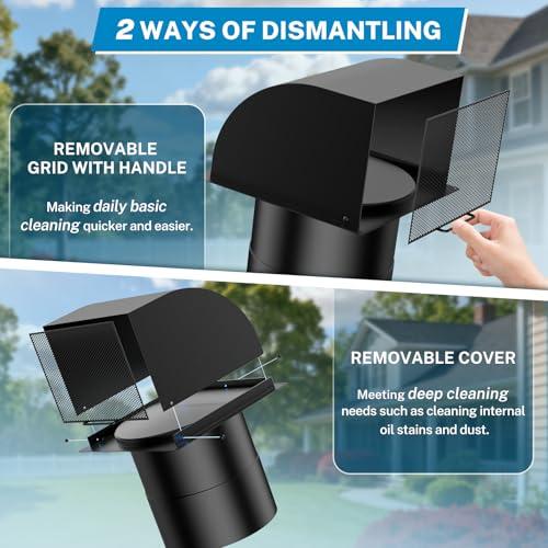 [Upgraded] Hon&Guan 10 Inch Hooded Wall Vent with Magnetic Seal Flap and Removable Mesh, Arc-Shaped 10'' Exhaust Vent Cover Cap for Kitchen Range Hood/Dryer/Bathroom Exhaust (Galvanized Steel, Black)