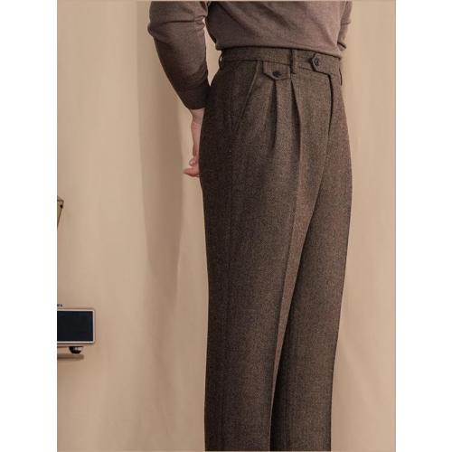 Mens Pants Tweed Herringbone Vintage Dress Pant Trousers Regular Fit Suit Pants for Men (30x30L)