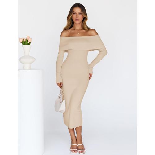 Large Women's Winter Off Shoulder Bodycon Sweater Dress 2026 Spring Formal Long Sleeve Elegant Club Party Midi Dresses