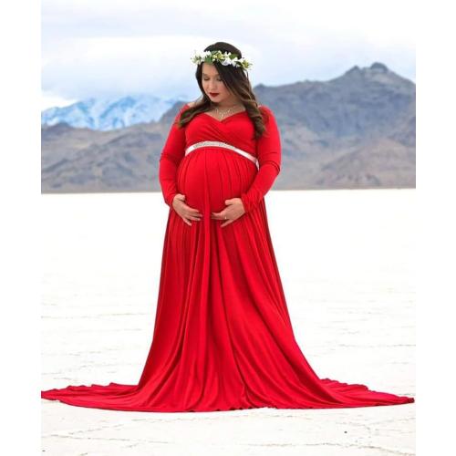 Size L Saslax Maternity Off Shoulders Half Circle Gown for Baby Shower Photo Props Dress