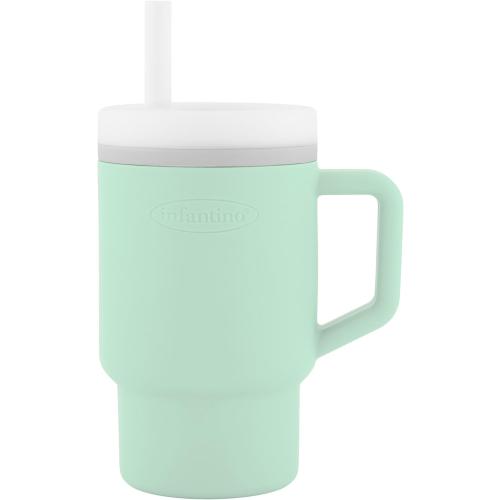 Infantino My 1st Tumbler, 9 Oz. Silicone Sippy Cup with Straw & Handle, Spill-Resistant Baby Cup for On-the-Go, BPA-Free Transition Bottle, Cool Mint