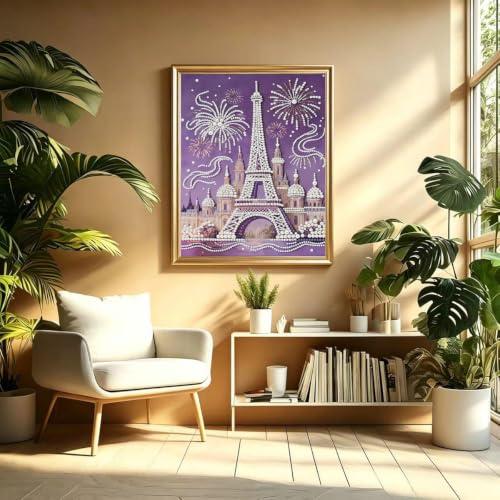 GEMFAMILY Diamond Art Painting Special Shaped Kits for Adults, Eiffel Tower Pearl Diamond Painting Kits for Adults Beginner,DIY 3D Pearl Diamond Dots Gem Art Craft for Home Decor 12 x 16 inch