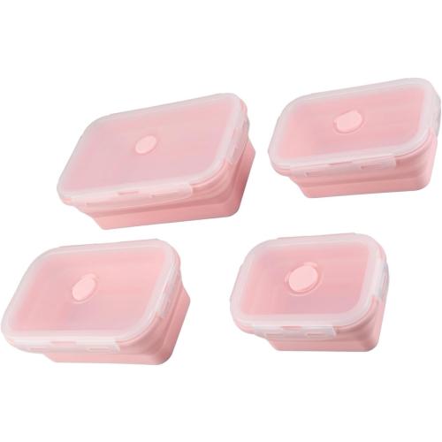 ZJchao Food Storage Containers, 4pcs Silicone Food Storage Containers Portable Lunch Box Silicone Storage Containers for Men Women (Roseate)