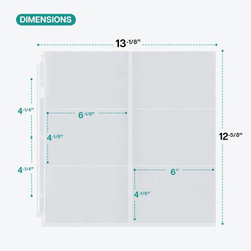 Dunwell 12x12 Scrapbook Page Protectors - 4x6 Photo Album Pages for 3-Ring Binder, (100-Pack, Horizontal Layout), Holds 1200 Pictures, Durable Refill Sleeves, Scrapbooking, Fits Pioneer & WRMK Albums