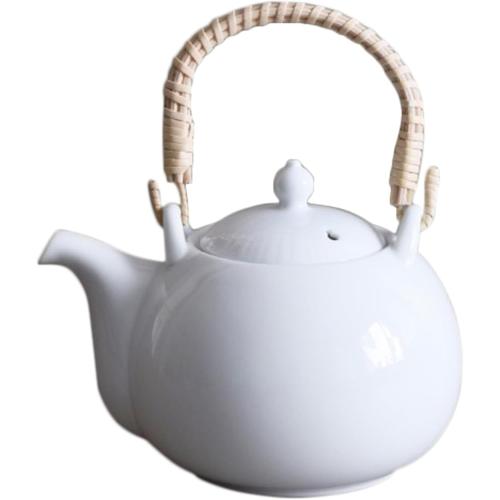 Japanese Porcelain Dobin Teapot -  Mino Ware - Wisteria Vine Handle - White - Made in Japan
