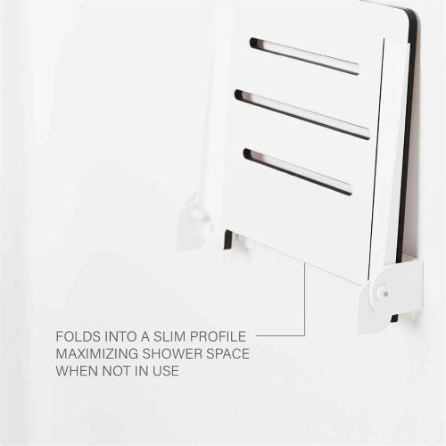 Seachrome 18 inch Silhouette Slimline Folding Wall Mount Shower Bench Seat, White Seat with White Frame