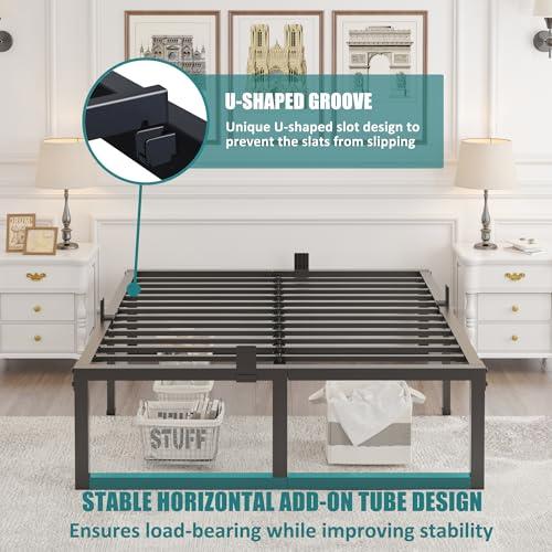 California King Bed Frame, 18 Inch High 3500 lbs Metal Platform, Mattress Foundation with Steel Slat Support/No Box Spring Needed/Noise Free/Non-Slip/Easy Assembly