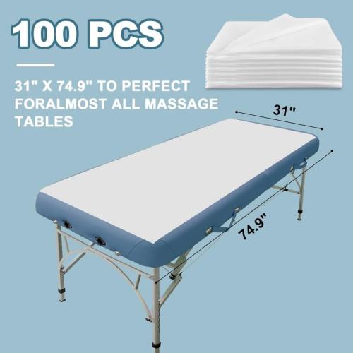 Disposable Massage Table Sheets 100PCS -Massage Bed Cover - Non-Woven Fabric Oil-Waterproof,Comfortable, Thick and Durable, Soft, Latex-free, Disposable Waterproof Sheets 31.5 x 74.9(White)