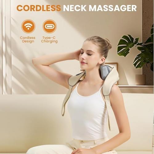 4D Wireless Deep Tissue Kneading Neck Massager with Heating Function, Shiatsu and Shoulder Massage Pillow,Back and Leg Pain Relief, Body Muscle Pain Relief, Perfect Gifts for Men Women.