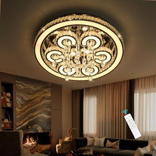 W32'' Modern Chandeliers for Living Room Crystal Flush Mount Ceiling Light for Dining Room Bedroom Large Chandeliers Interior Luxury Lighting Fixture LED Lights Dimmable 3000-6000K Hallway Foyer Light