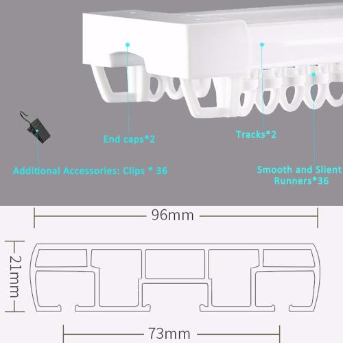 Curtain Conjoined Double Track, Heavy Duty Ceiling Rail for Living Room Bedroom Room Divider(White, 3-6ft)