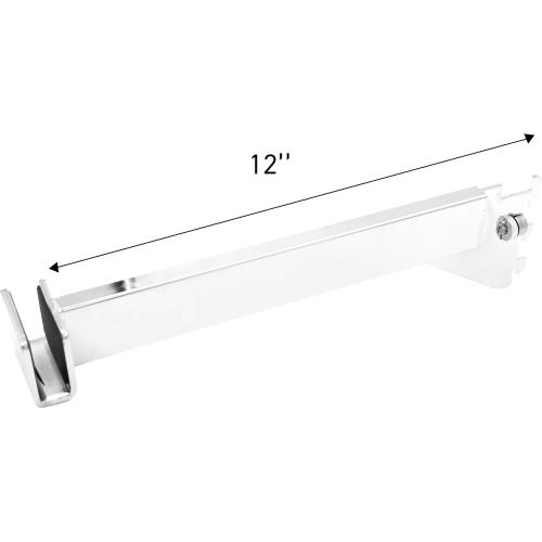 SSWBasics 12 inch Chrome Dimensional Hangrail Bracket for Slotted Standards - 1 inch slots 2 inch on center - Pack of 4