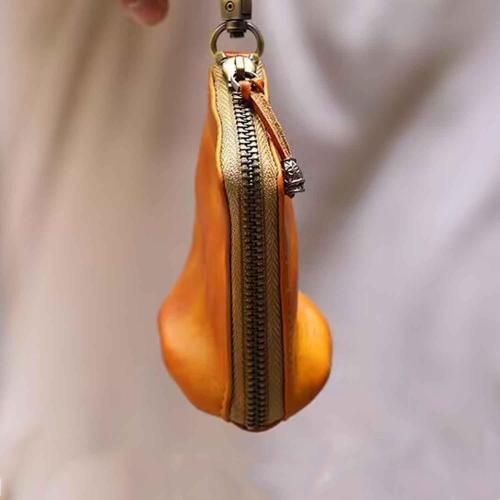 Medieval Mini Zipper Pouch, Genuine Leather Keychain Coin Purse with Easy Clip Swivel Clasps Coin Organizer Car Key Holder Wallet Card Bag Leather Pouch for Men Women (Yellow)