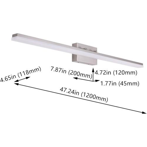 mirrea 48in LED Vanity Lights for Bathroom Brushed Nickel,Warm White 3000K | Over Mirror,Adjustable light angle,ETL listed,Dimmable,Bathroom lighting fixtures,Eye-friendly,Frosted acrylic shade