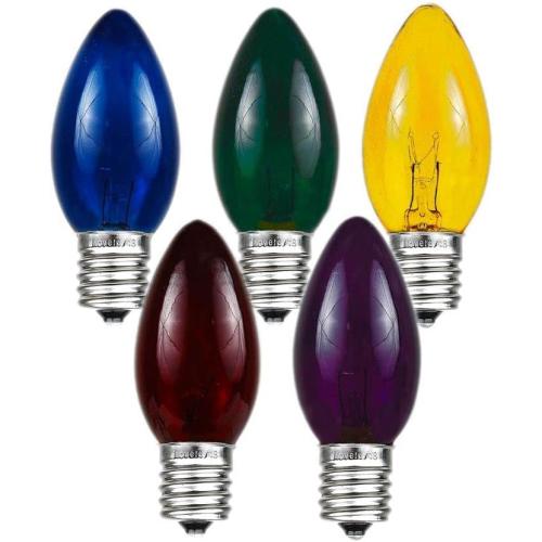 Novelty Lights Incandescent Christmas Replacement Bulbs - Indoor/Outdoor Individual Bulbs for Christmas Tree, Display, & More - C9/E17 Intermediate Base, 7 Watt Lights (Multi, 25 Pack)