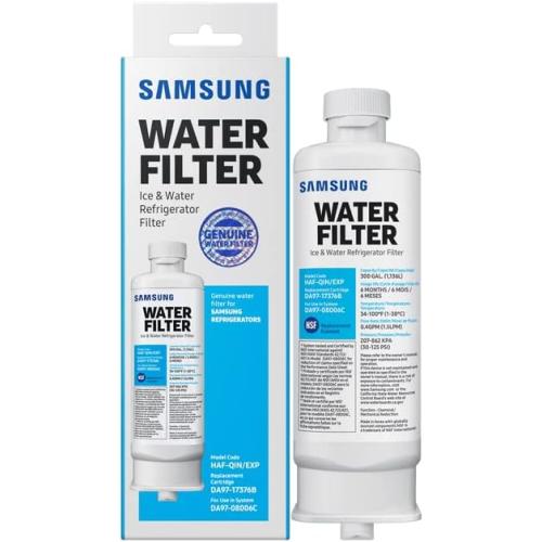 SAMSUNG Genuine Filter for Refrigerator Water and Ice, Carbon Block Filtration, Reduces 99% of Harmful Contaminants for Clean, Clear Drinking Water, 6-Month Life, HAF-QIN/EXP, 1 Pack