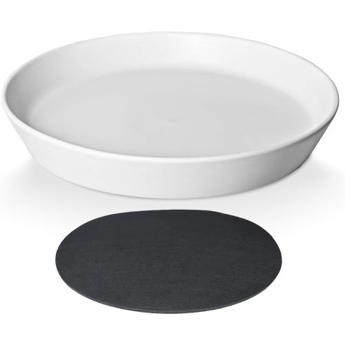 1 Pack Plant Saucer Pot Trays 14 Inch, Deep Plant Saucers Water Catcher Tray for Indoor & Outdoor Planters,Bird Bath Durable Ceramic Plant Tray for Flower Pot （14 inch White）