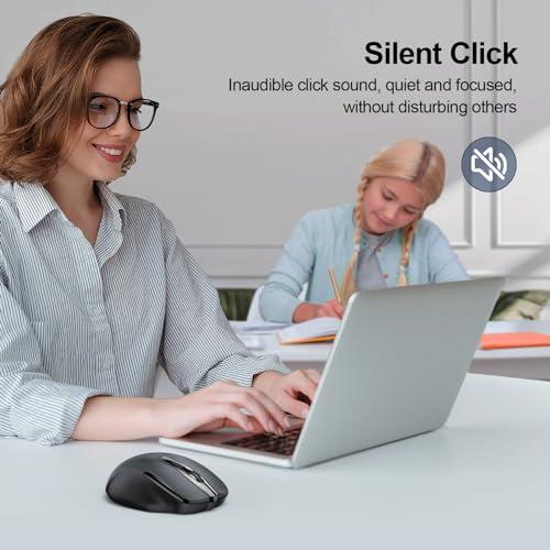 TECKNET Wireless Mouse, BT 5.0/2.4G, Silent 4800 DPI 6 Buttons, Grey