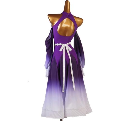 Women's Ballroom Dance Dress Splicing Performance Long Sleeve purple ? Modern Dance Competition Costumes large