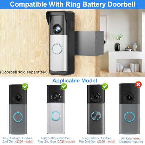 Anti-Theft Doorbell Mount Compatible with R-ing Newest 2026 Battery Doorbell/Plus/Pro, No Drill Wireless Video Camera Doorbell Bracket with Rain Cover for Apartment Rental, Not for Security Door