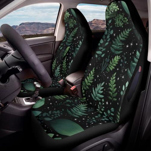 Cottagecore Fern Print Car Seat Cover Waterproof Car Seat Covers Front Seats Only, Universal Fit for Car SUV Trucks, Airbag Compatible, Green Plant Car Accessories for Women Men