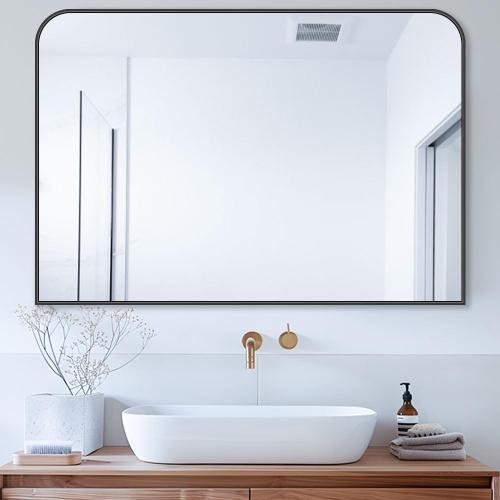 Bathroom Mirror, Wall Mirrors, Black Metal Framed Wall-Mounted Mirrors, Bathroom Vanity Mirror for Over Sink, Living Room, Bedroom, Entryway, 40x30 Inch, Black