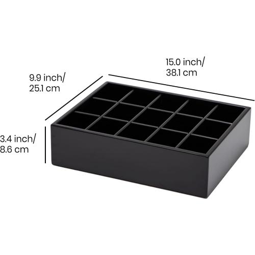 GOBAM Bamboo Closet Drawer Organizer, 15 Compartments - Drawer Divider & Storage Box for Ties, Bras, Briefs, Socks & Jewelry - Storage Organizer for Dressing Room & Bedroom - Black