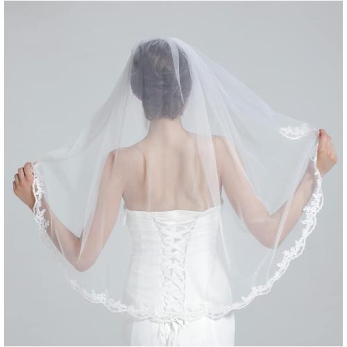One size BEAUTELICATE Wedding Bridal Veil with Comb 1 Tier Lace Applique Edge